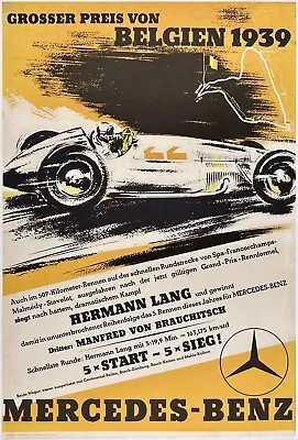 Original Vintage Poster MERCEDES BENZ GP VON BELGIEN 1939 Auto Racing Victory OL • $849