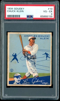 $249.95 • Buy CHUCK KLEIN 1934 Goudey Gum #10 Graded PSA 4 VG-EX CHICAGO CUBS HOF Prewar