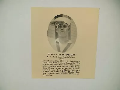 Ethan Earhart Markle Indiana Camp Decatur 1919 WW1 Hero Panel • $24.99