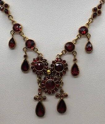 Antique Victorian 8K Gold Bohemian Garnet Rose Cut Cluster Necklace • $1250