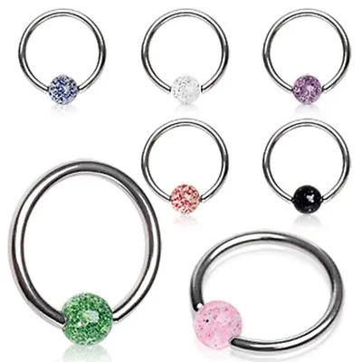 New Surgical Steel Tragus Labret BCR Captive Bead Ring With Colour Glitter Ball  • £2.06