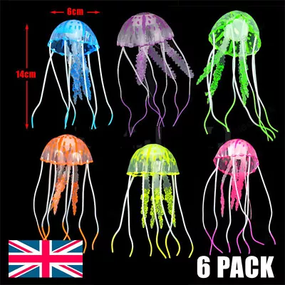 6pack Floating Jelly Fish Glowing Effect Aquarium Tank Artificial Decoration F&F • £7.29