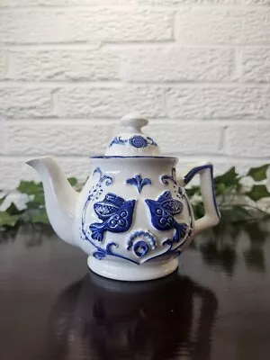 Vntg Ceramic Blue White Tea Pot  Embossed Birds Rubens #2223 Japan 5  Tall • $15