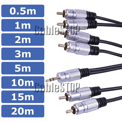 £9.95 • Buy 3.5mm Stereo Jack To RCA Or Twin RCA Phono Cable 0.5m To 20m  Lengths Black