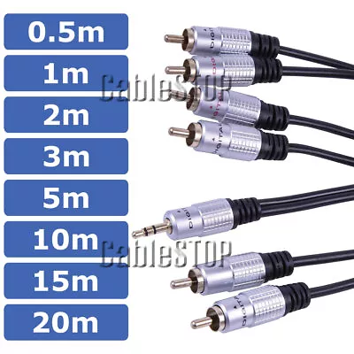 3.5mm Stereo Jack To RCA Or Twin RCA Phono Cable 0.5m To 20m  Lengths Black • £3.95