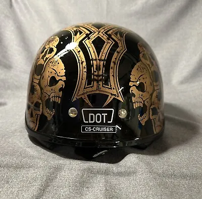 Size Medium DOT CS Cruiser Half Shell Motorcycle Helmet W/ Gold Skull Design • $35