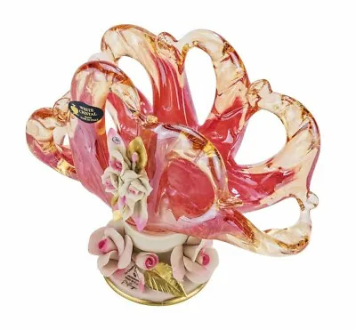 Murano Glass Napkin Holder Vase Centerpiece Capodimonte Porcelain Flower - Pink • $74.99