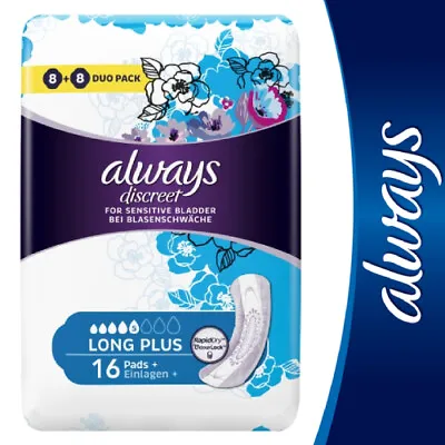 £7 • Buy Always Discreet Pads For Sensitive Bladder 16 Pack Long Plus Incontinence Liners