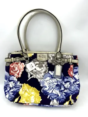 NWT Coach Madison Kara Blue Floral Shoulder Bag Caryall Purse With Dustbag • $169.99