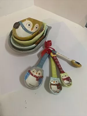 Boston Warehouse Owl Measuring Cups & Spoons Set Of 8 Winter Owls Ceramic • $8