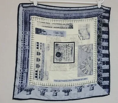 METROPOLITAN MUSEUM OF ART Blue/White Silk Scarf NY Architectural Drawings (K8) • $35.99