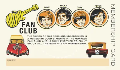 The Monkees Fan Club Membership Card - Version #1 - Vintage Remix • $3.99