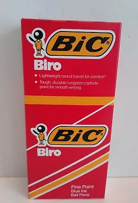 VTG Bic Biro Blue Pens Fine Point BallPoint Sealed Box Of 12 Made In USA NOS • $21.25