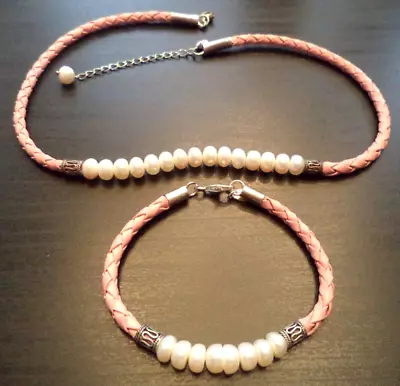 Vintage Signed Sterling Genuine Pearl 6 3/4 Bracelet 17 3/4  Necklace Set! G117 • $8.50