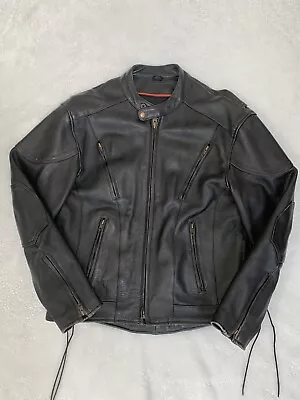 Leather Padded Motorcycle Jacket Men’s 44 Black Riding Biker Cafe Vents Tassel • $59.95
