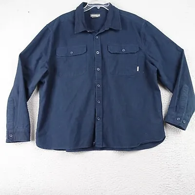 VTG Eddie Bauer Shirt Mens XL Button Down Thick Solid Blue Chamois Flannel • $18.14