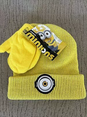 Boys Toddler Winter Knit Hat Beanie Mittens Set Minions Toboggan 2t 3t 4t 5t • $5