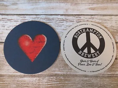 Beer Coaster ~ NORTHAMPTON Brewery ~ MASSACHUSETTS ** Peace Sign & Heart Design • £5.81