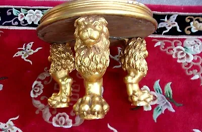 Vintage Handmade Gilded Carved Wood  Lion 3 Feet  Center  Table  16 X 14  • $100