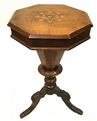 C.1840-60s Continental Walnut Trumpet Sewing Table With Inlay Very Rare • $1800