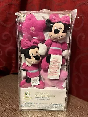 New DISNEY BABY Sitting Pretty MUSICAL MOBILE Minnie Mouse Pink BRAHMS LULLABY • $18