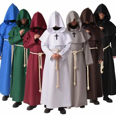 Medieval Monk Hooded Robe Cloak Halloween Fancy Dress Priest Cosplay Costume • $39.99