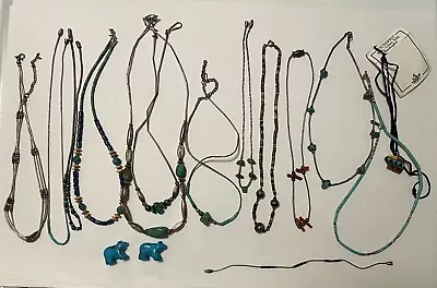 13 Pc Vintage Sterling Silver Southwestern Turquoise Liquid Silver Necklace Lot • $29