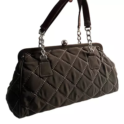 Vera Bradley Brown Quilted Satchel Frame Bag Microfiber Ball Clasp Silvertone Ch • $16