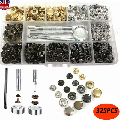 325PCS Heavy Duty Snap Fasteners Press Studs Kit +Poppers Leather Button Tool • £5.79