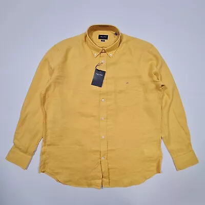 Eden Park Mens Shirt Yellow XL Regular Fit Long Sleeves Linen Button Up • £54