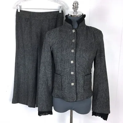 Peter Nygard Capri Pants Suit Women 4 Gray Velvet Lined Wool 2-Piece • $26.68