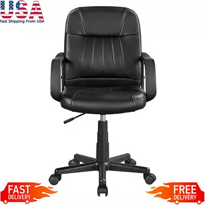 Office Chair Swivel 360° Adjustable Faux Leather Metal Frame Durable Home Black • $71.39