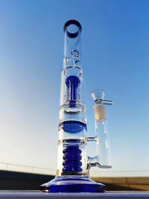 $39.99 • Buy 16 Inch Blue Glass Bong 3 Layers Jelly Fish Tire  Filter Water Pipes 18MM Bowl