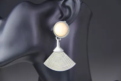 $55 • Buy Fabulous Vintage Ben Amun Pewter Tone Fan Themed Statement Earrings