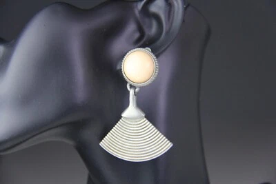 $55 • Buy Fabulous Vintage Ben Amun Pewter Tone Fan Themed Statement Earrings