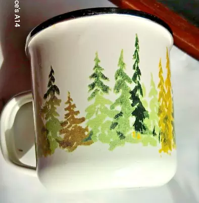 LL Bean Enamel Camping Mug Coffee Cup Evergreen Trees  • $5