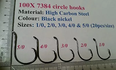 100x Mixed Chemically Sharpened Octopus Offset Circle Hooks 5/04/03/02/0 &1/0 • $12.50