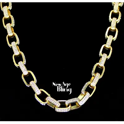 Mens 9mm Iced CZ Rolo Link 14k Gold Plated 16 -30  Hip Hop Necklace Jewelry • $19.99