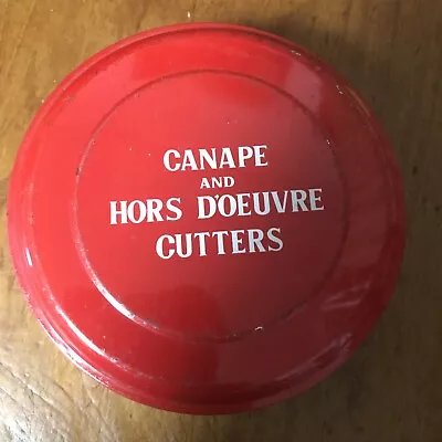 Vintage 10 Mini Canape And Hors D'oeuvre Cutters In Round Tin Storage • $19.99