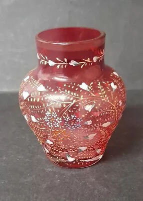 Lovely Antique Moser Cranberry Encrusted Gold Glass 8cm High Vase • £35