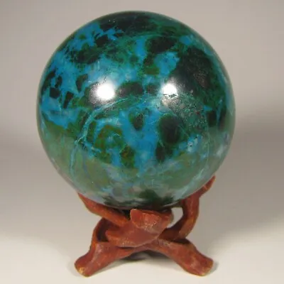 2.5  CHRYSOCOLLA & MALACHITE Polished Sphere W/ Stand – Peru - 64mm • $64