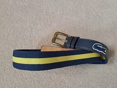 Lacoste Woven Blue Yellow Leather Buckle Belt Size 28 • £8