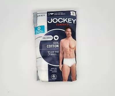 Jockey Classics Briefs Men's 3-Pack Low-Rise Size 32 Cotton Y Front NEW • $16.99