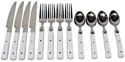 Martha Stewart White Plastic Handle Stainless Steel Flatware 12 Piece Lot • $18