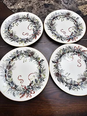 Lenox China WINTER GREETINGS CARDINAL Appetizer Plates Set Of 4   Vintage 1995 • $39.99