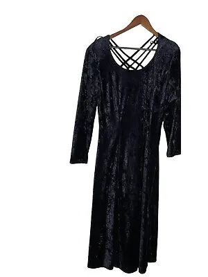 Vintage Sz 14 Hana Crushed Velvet Witchy Goth Grunge Black Dress Womens • $29.99