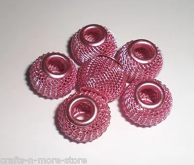 14x12mm Pink Steel Mesh Rondelle Beads W/ 4mm Hole - Set Of 6  • $3.59
