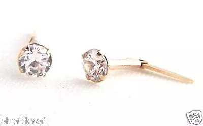 9ct Gold Andralok 3mm Small Round WHITE CZ Stud Earrings Mums Girls B'day GIFT • £17.20