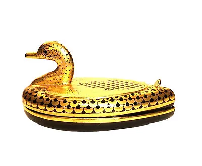 Vintage Burmese Lacquerware Duck Shaped Trinket Box Gold Leaf Trim  • $74.95