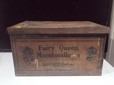 Antique FAIRY QUEEN Marshmallow Advertising LARGE Storage Tin Box KANSAS CITY • $566.99